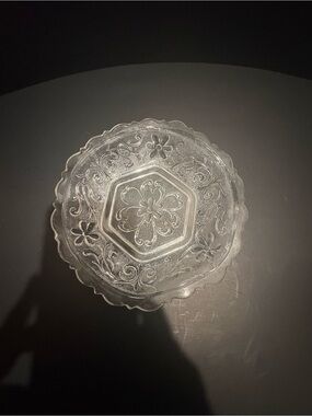 Indiana Glass Clear Pressed Glass Floral  Candy Dish